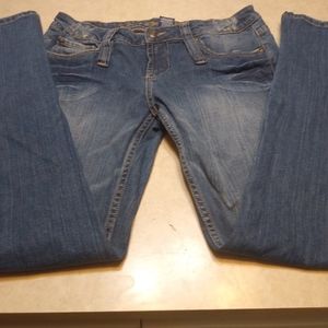 Squeeze Jeans distressed whisker wash w/bling